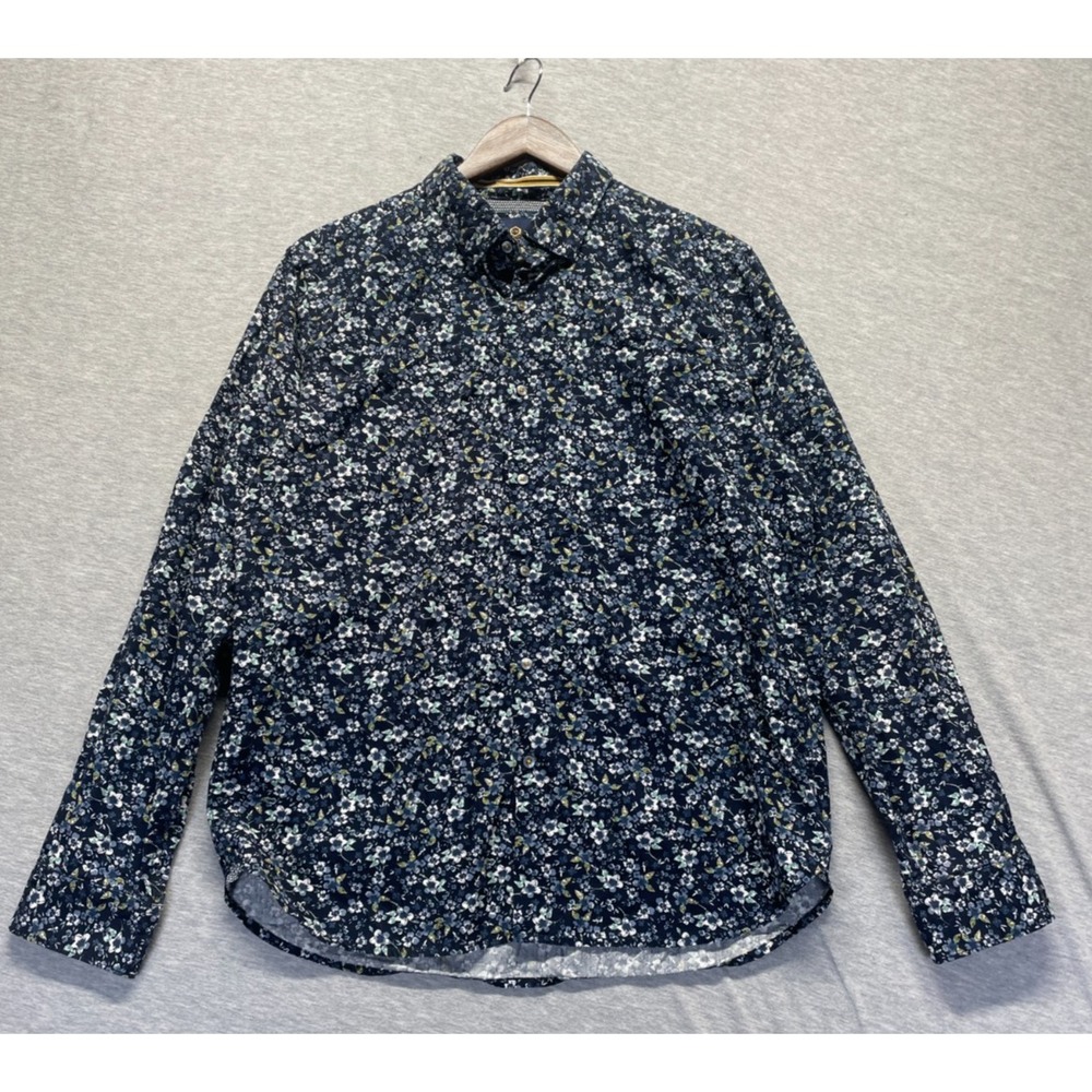 Cactus Man Ricky Singh Slim Fit Shirt Mens L Blue Floral Print Cotton Button Up